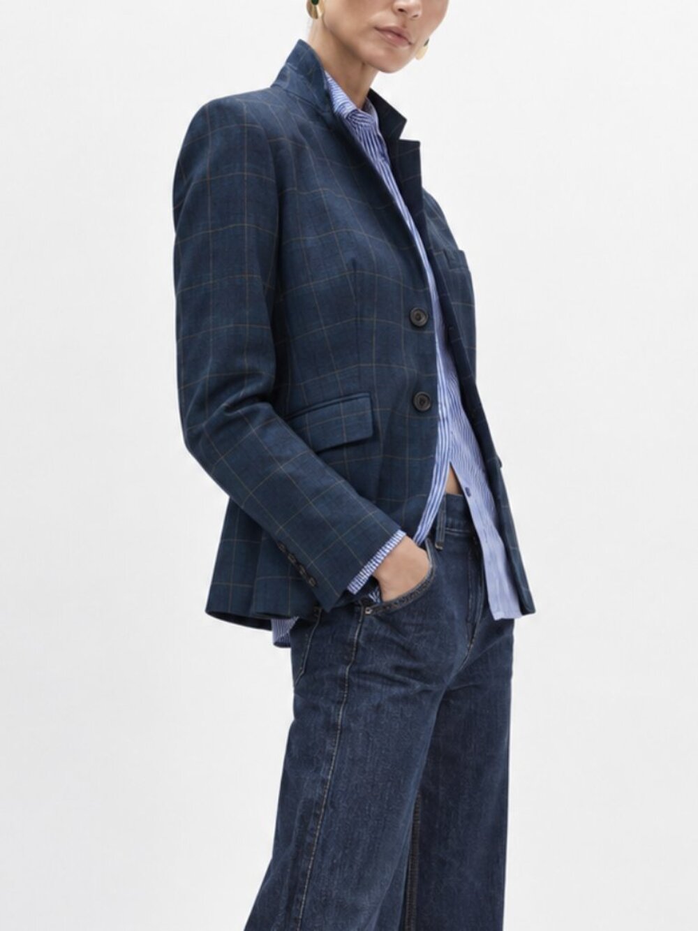 J. Crew Factory Vintage Blazer Stretch Cotton Windowpane Dark Teal Sz.2